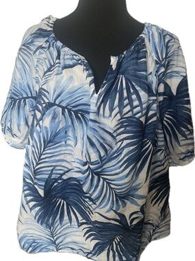 Talbots Blue and White Linen Top